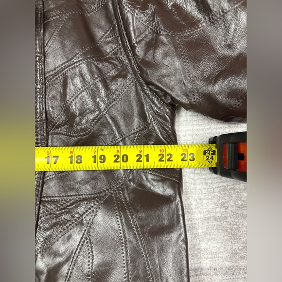 VTG Womens 90s Grunge Patchwork Leather Jacket Size L Brown Edgy Steampunk Artsy - Picture 9 of 13